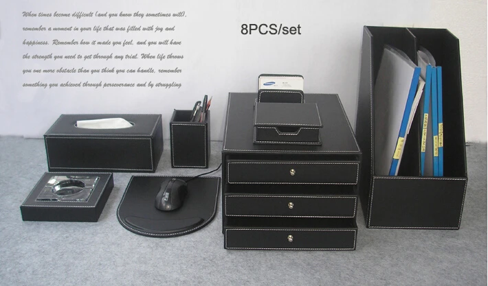 Luxury 8PCS set wood font b leather b font office font b desk b font file