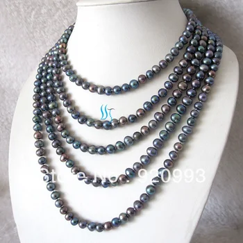

free P&P*******100" 7-8mm Peacock Freshwater Pearl Strand Necklace Cultured