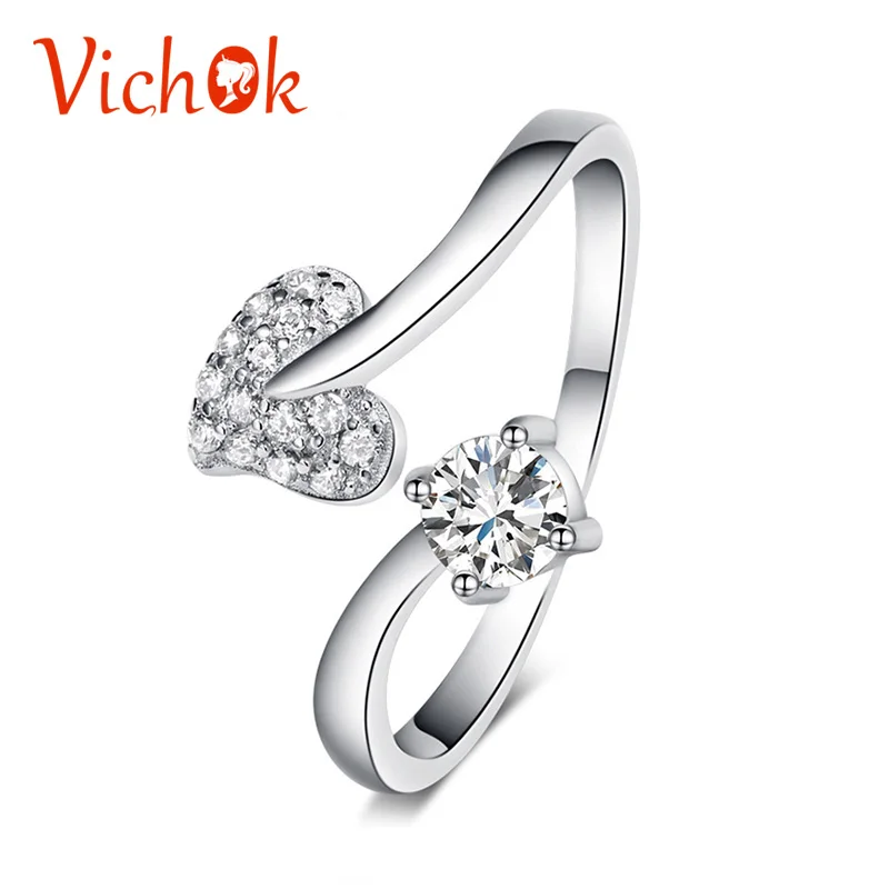 

VICHOK 925 Sterling Silver Ring Heart Square Shape Fine Jewelry Ring Valentine's Day Gift Fine Jewelry For Women Elegant Ladies