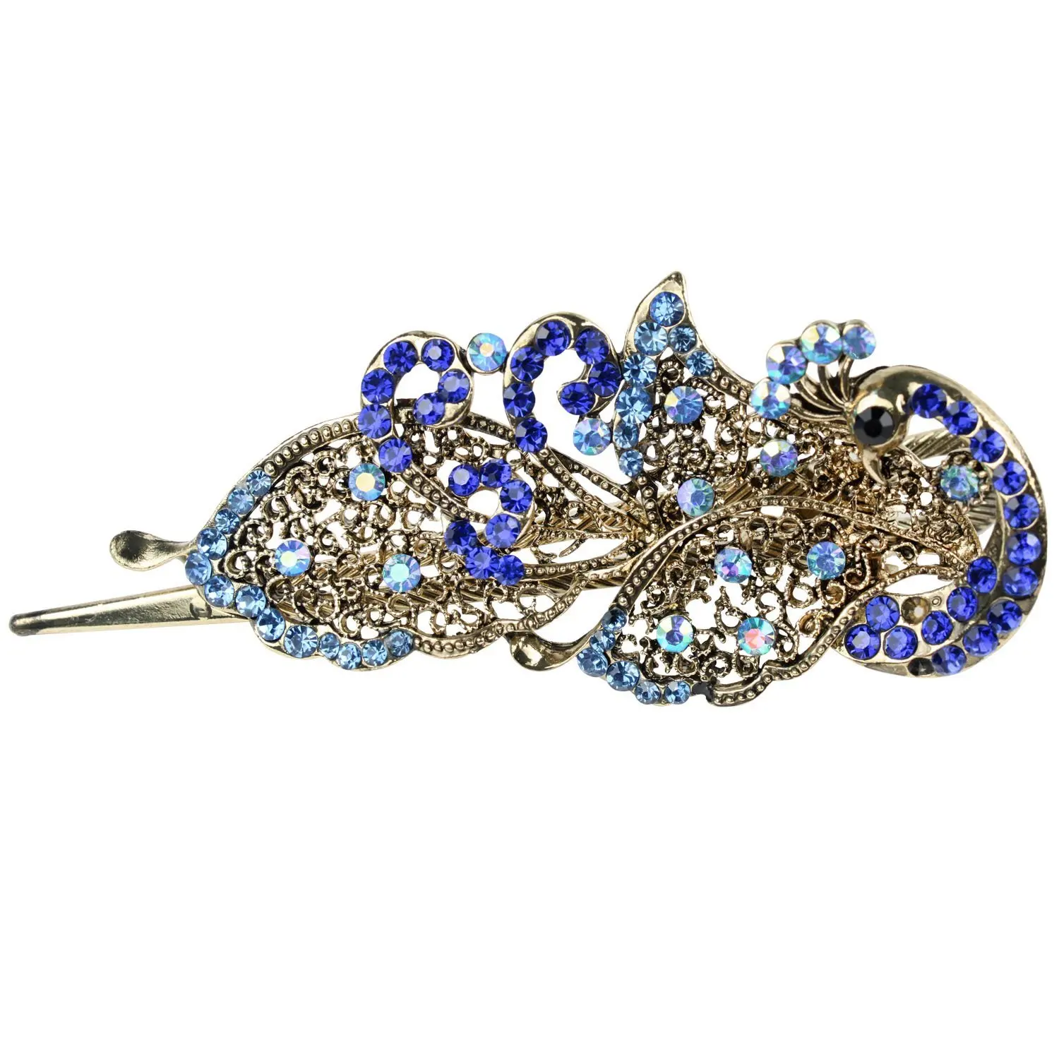 Lovely Vintage Jewelry Crystal Peacock Hair Clips Hairpins For