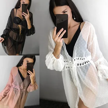 

Women Sexy Bikini Cover Up Swimsuit Swimwear Ladies Chiffon Lace dot Cover-ups Beach Shirt Dress Bathing Suit