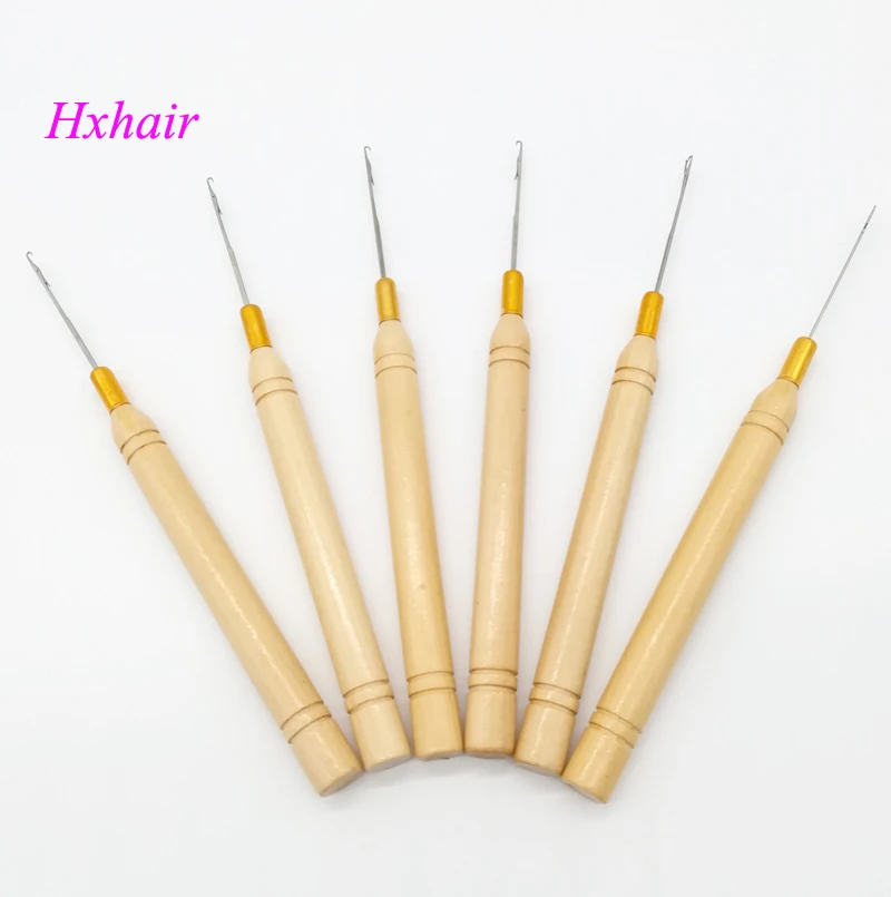 10 шт. иглы для наращивания волос с деревянной ручкой|pulling needle|hook needleextension tools |