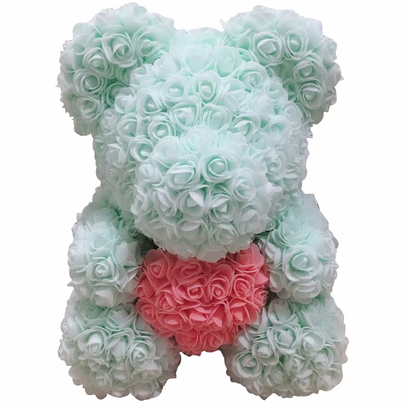 Искусственные цветы 40 см плюшевый медведь розы с сердцем девушка Рождество День Святого Валентина подарок на день рождения для свадебной вечеринки - Цвет: Light green