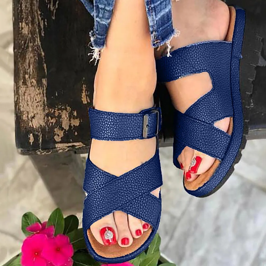 

Open Toe Soft Bottom Slippers Women Comfy Platform Sandals Summer Travel Cross Strap Buckle Fashion Beach Slip on Lazy Slides