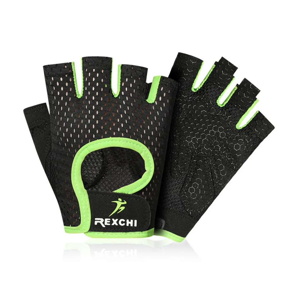 Мужские/женские велосипедные перчатки, велосипедные перчатки с полупальцами для велосипедов, противоскользящие перчатки для тяжелой атлетики, варежки, гантели, перчатки для тренировок - Цвет: Green XG07