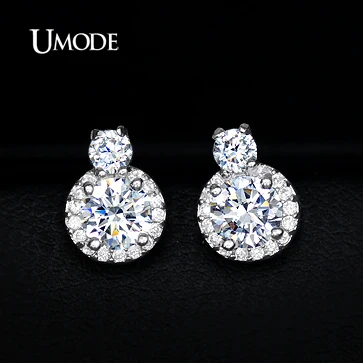 UMODE Позолоченные небольшие серьги гвоздики с 0.5см и 0.3см цирконием, Новинка Серьги гвоздики, опт UE0095