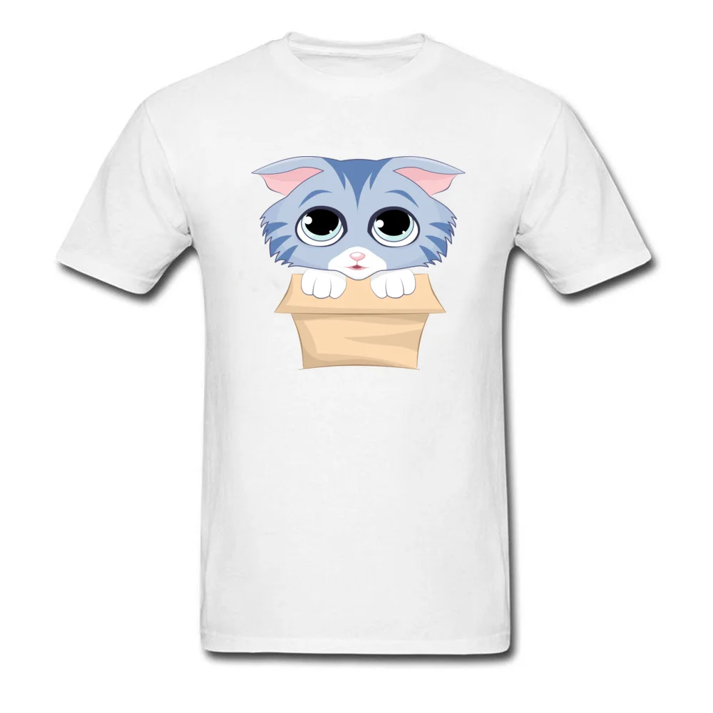 Cute Kitty in a Box Classic Short Sleeve Hip hop T-Shirt 100% Cotton O Neck Men's Tees Slim Fit T-Shirt Summer Fall Cute Kitty in a Box white