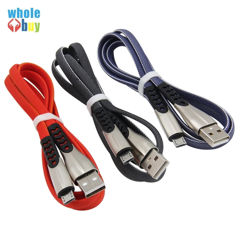 US $594.52 500pcslot 1M Micro USB Phone Cable Zinc Alloy Flat Braided Durable Cable Data Fast Charging for Android Phone Universal Cables
