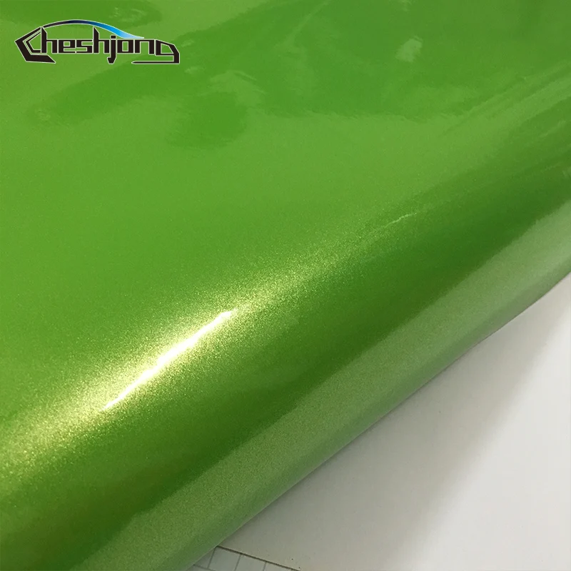 Shining Green Glossy Satin Bling Vinyl Vehicle Wrap Diamond Glitter