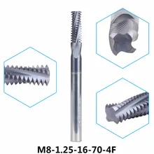 1 шт. M8-1.25-16-70-4F Вольфрам с карбидовой нитью Концевая фреза M8 нить фрезы P1.25 с tialn-покрытие метрических 1,25 мм шаг