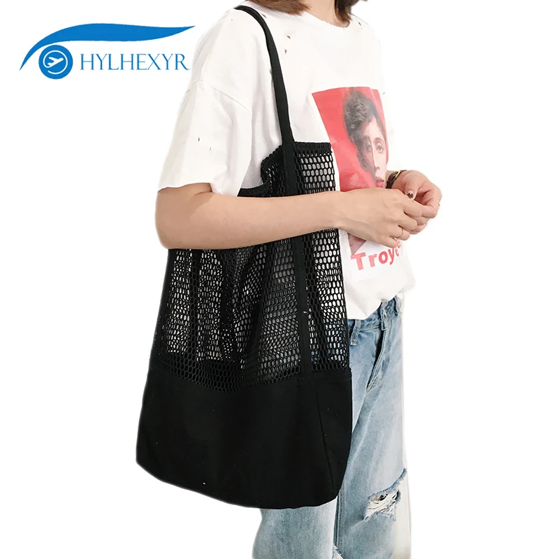 Hylhexyr Shopping Bag Canvas Mesh Beach Bag Summer Tote Single Shoulder Bags Travel Toiletry Organizer Handbag For Ladies Hylhexyr Shopping Bag Canvas Mesh Beach Bag Summer Tote Single Shoulder Bags Travel Toiletry Organizer Handbag For Ladies