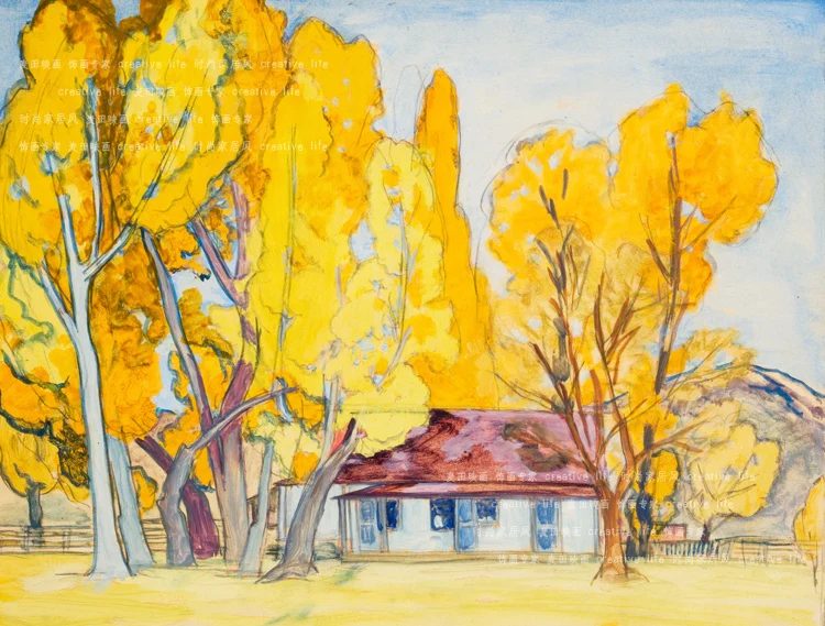 

GINKGO AT THE DOOR, Retro Classical Frameless Canvas Paintings for Home/Bar Decor, Wall Hanging Decorative Picture