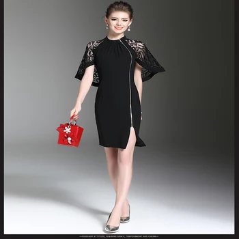 

2018 spring autumn new sleeveless stand womens dresses zipper lace patchwork fashion temperament slim dress S -XL 216