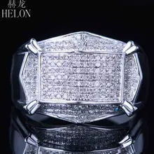 HELON Real Diamonds Mens Ring Sterling Silver 925 Mens Band Pave Natural Diamonds Engagement Designer Fashion