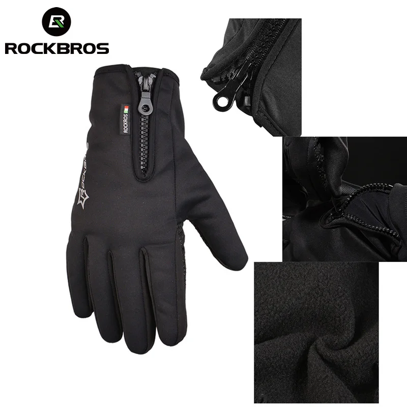 ROCKBROS الشتاء مكافحة الانزلاق على الجليد تزلج كامل الإصبع قفازات الحرارية للماء التزلج قفاز الرجال النساء دراجة نارية الدراجات قفاز