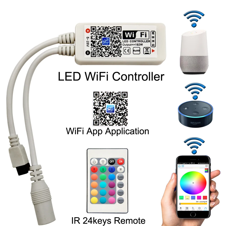 Светодиодная лента 5050 RGB RGBW/RGBWW WiFi 10 м 5 м DC 12 В 5050 RGB Светодиодная лента RGBW полоса гибкий светильник WiFi 24 клавиши контроллер адаптер