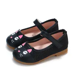 Мода мультфильм Cat обувь для девочек милые детские Повседневное кроссовки Дети Туфли без каблуков kitty Cat для маленьких девочек обувь черный