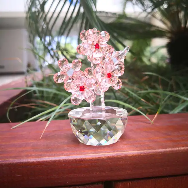 K9 クリスタル梅の花の置物ガラスの花文鎮色褪せない花束彫刻飾り風水 