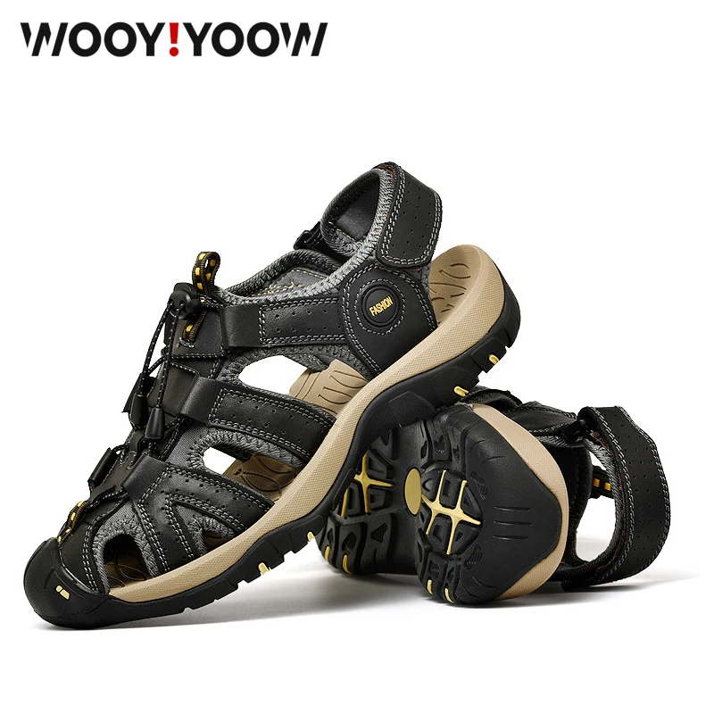 WOOY! YOOW 2019 جديد الصنادل الجلدية الرجال جلد الغزال أحذية الشاطئ الرجال صندل كاجوال النعال مريحة Wearab WOOY! YOOW 2019 جديد الصنادل الجلدية الرجال جلد الغزال أحذية الشاطئ الرجال صندل كاجوال النعال مريحة Wearab