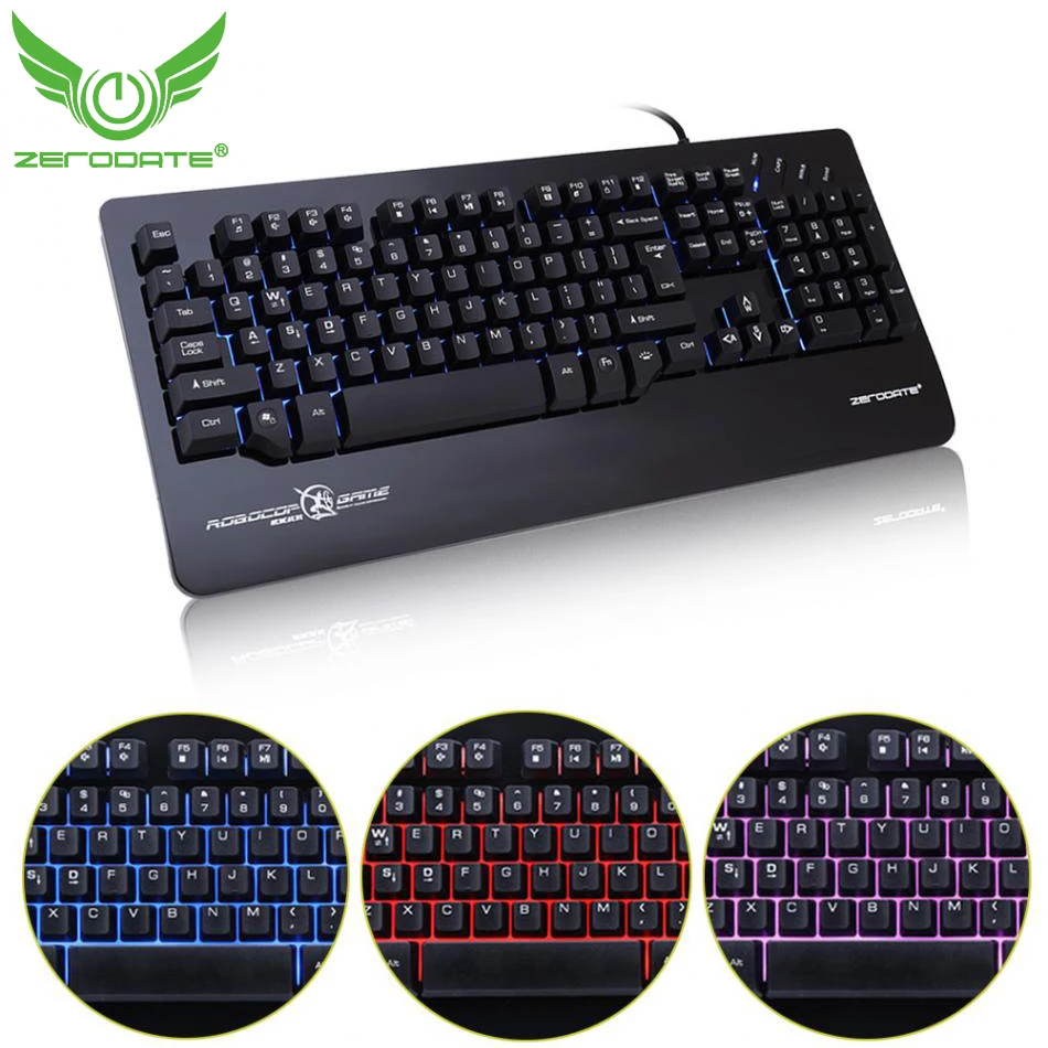 

ZERODATE X12 3 Colors Glow LED Backlit USB Wired Gaming Keyboard Ergonomic Design