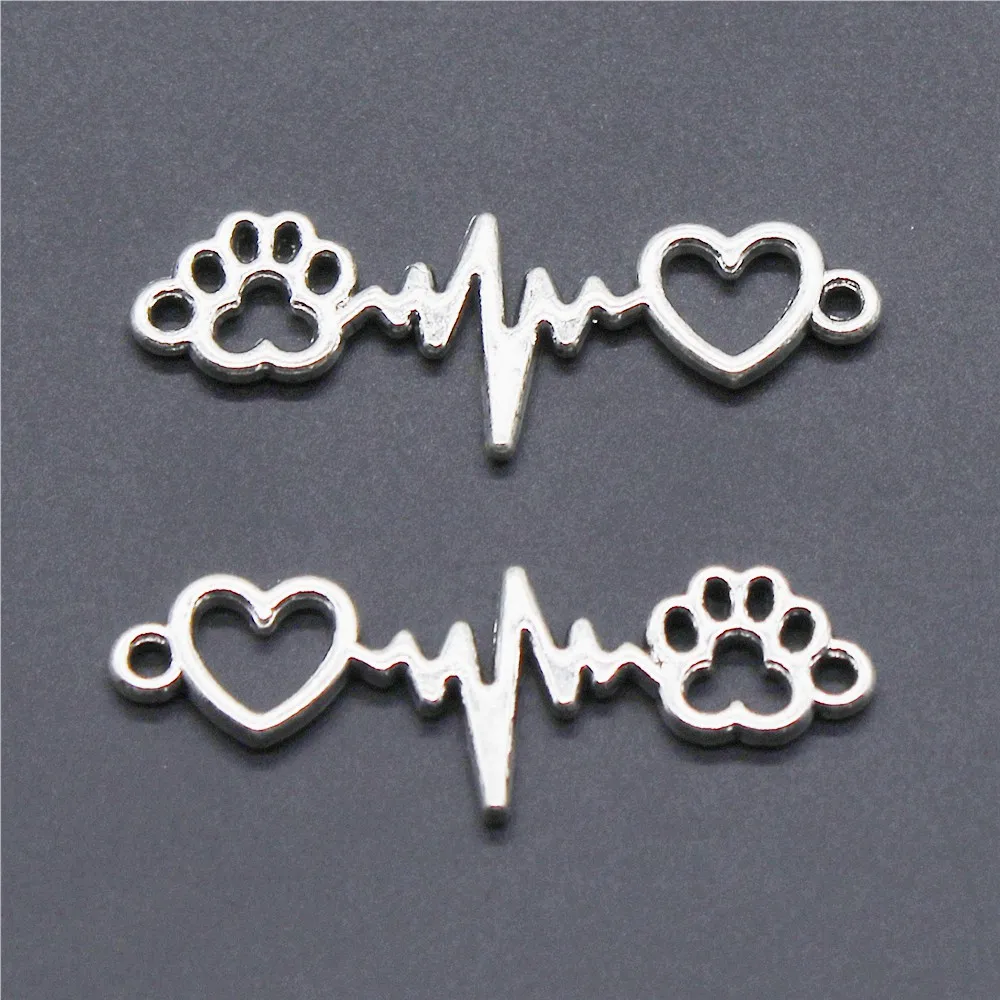 

Charms 6pcs Dog Claw Love Ecg Connector Antique Silver Tone 12x34mm Metal Jewelry Findings DIY Accessories