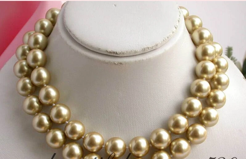 

Free shipping@@@@@ Az2143 luster 32" 14mm round gold south sea shell pearl necklace a 6.08