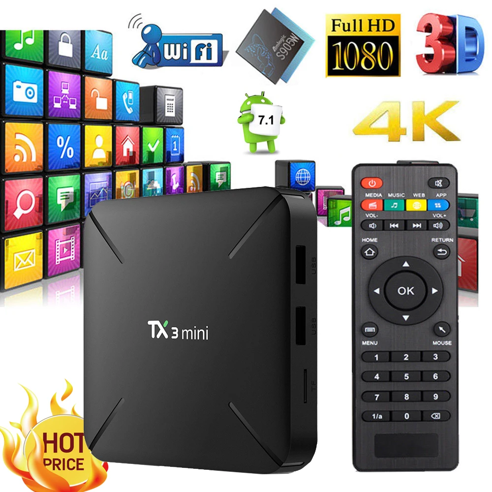 

TX3 Mini Smart Android 7.1 TV Box 1G/2G RAM 16G ROM Amlogic S905W 4K Media Player 2.4GHz WiFi Set top box