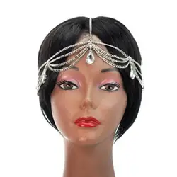 Для девочек повязка на голову ювелирные изделия каплевидный со стразами и кисточками многослойная волна Глава Сеть повязка на голову