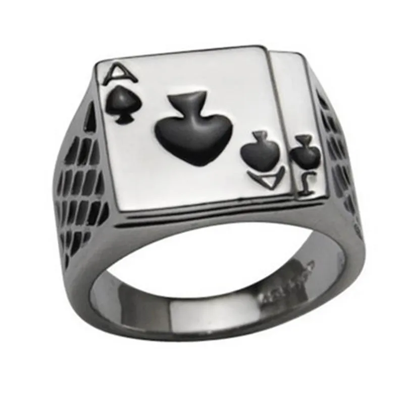 Fashion High QualityMen's White Black Enamel Spades Poker Ring Finger