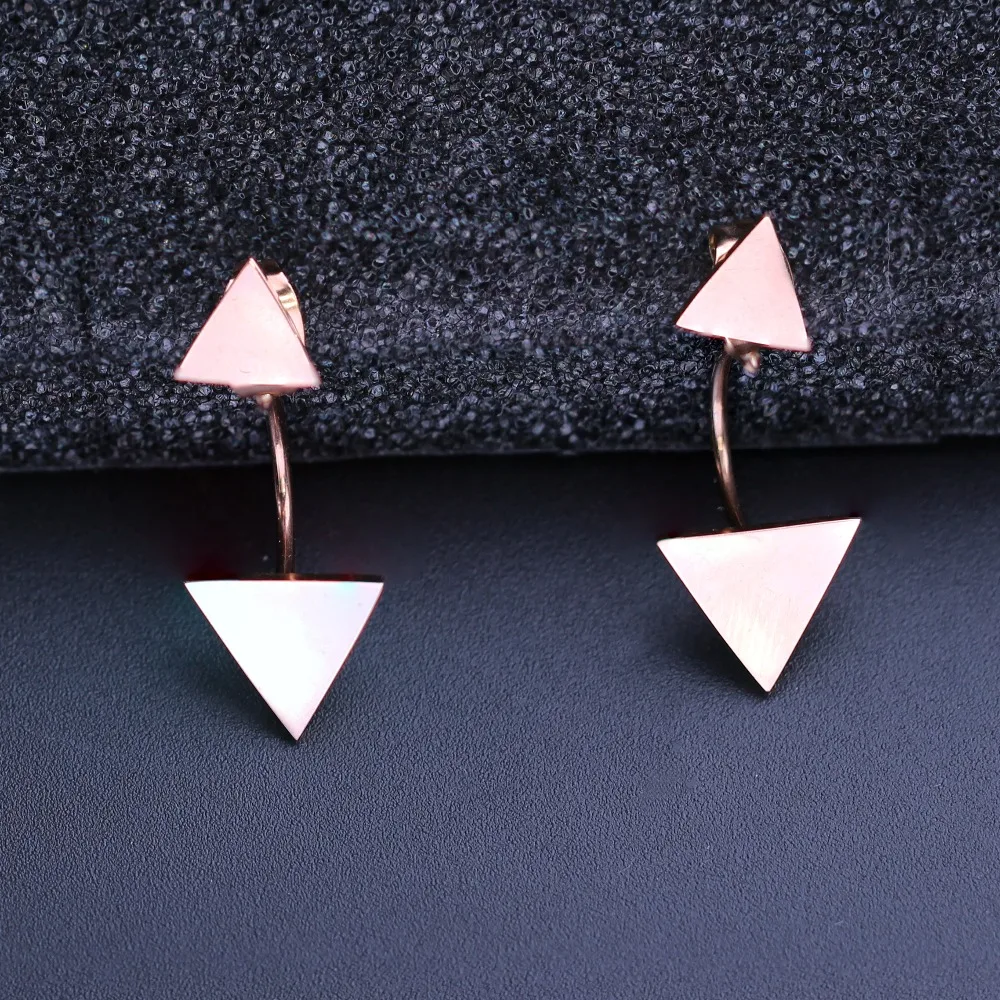 

New gift Women Jewelry Double Triangle Stainless Steel Earrings Rose Gold Color Stud Earrings for Party Gift ESS006