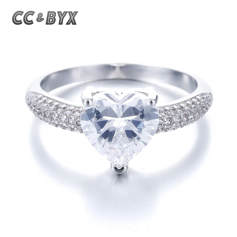 

Exquisite white gold color rings for women with heart jewelry for girl wedding engagement fashion CCR048