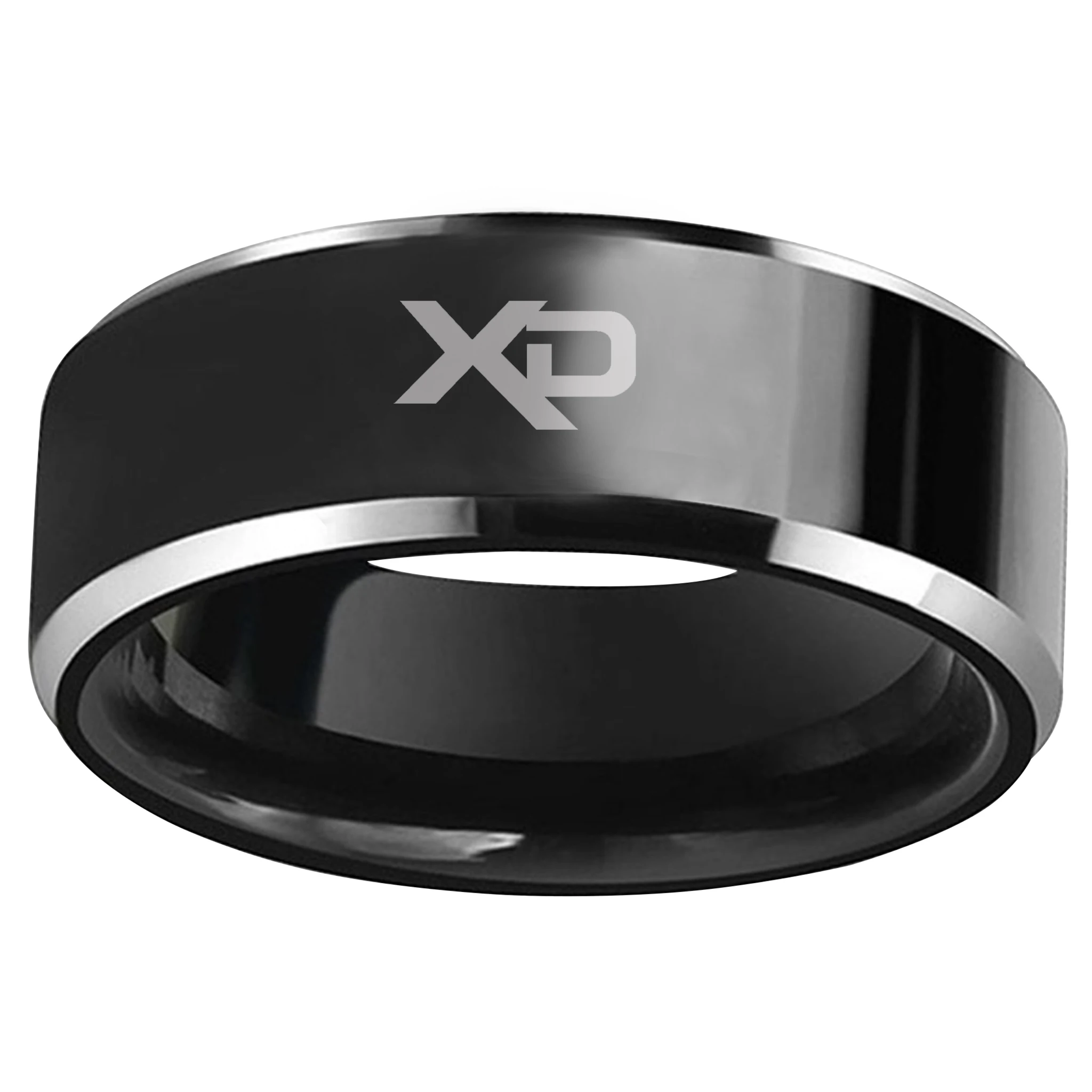 8mm High Polish Black Dome Tungsten Xd Logo Stainless Steel Ring