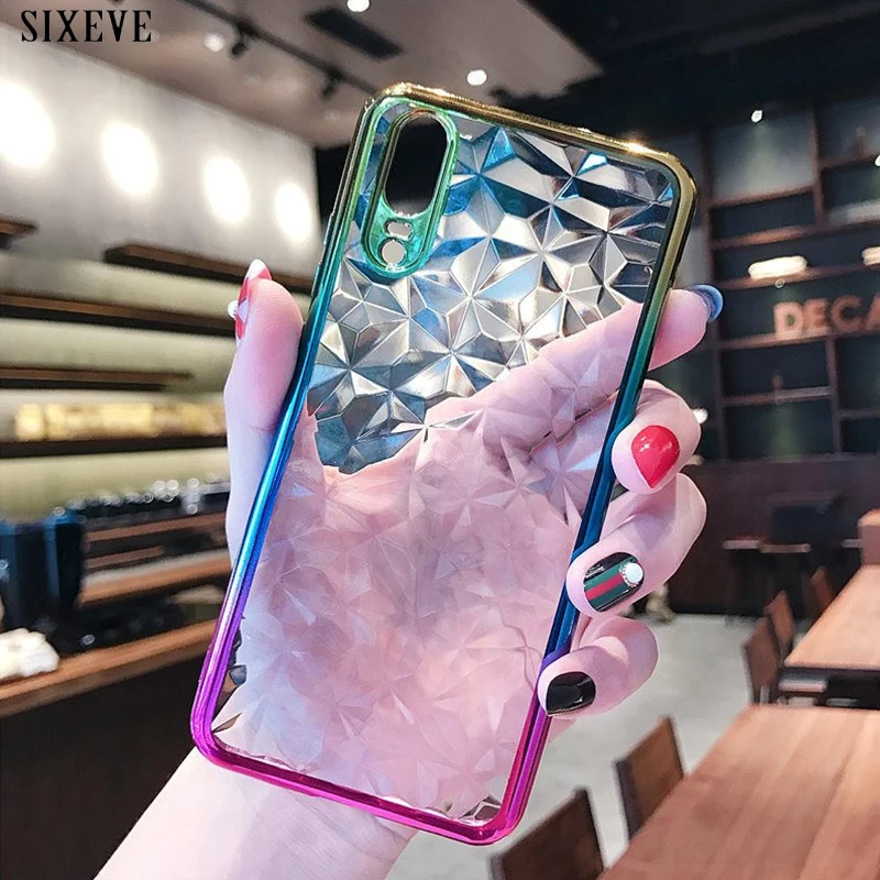 

Ultra Slim Soft Silicone Case For huawei P8 P9 Lite 2017 P20 P30 Mate 10 20 Pro P Smart Y9 2018 3D Diamond Texture Clear Cover