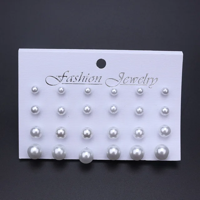 Anting-anting Wanita Korea 12 Pasang/Set Beige White Pearl Anting-anting Fesyen Mudah Perhiasan Perkahwinan Untuk Hadiah Hadiah Hari Valentine 1