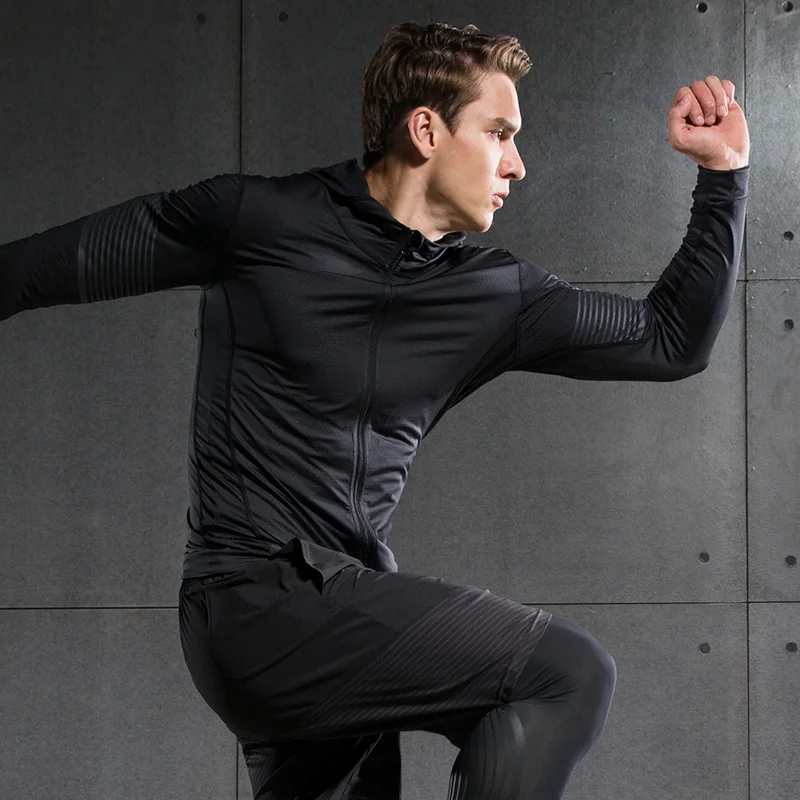 

Fitness Compression Jacket Men Quick Dry Running Shirt Long Sleeves Hoodie Tshirt Fitness Clothing Bodybuild Crossfit T shirt