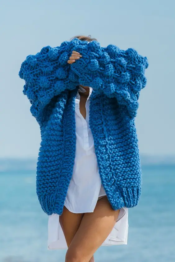 Толстая теплая зимняя уличная одежда, женский длинный стильный кардиган, свитер ручной работы, вязаный крючком, Плетеный, большой размер, 5XL, женский свитер - Цвет: blue
