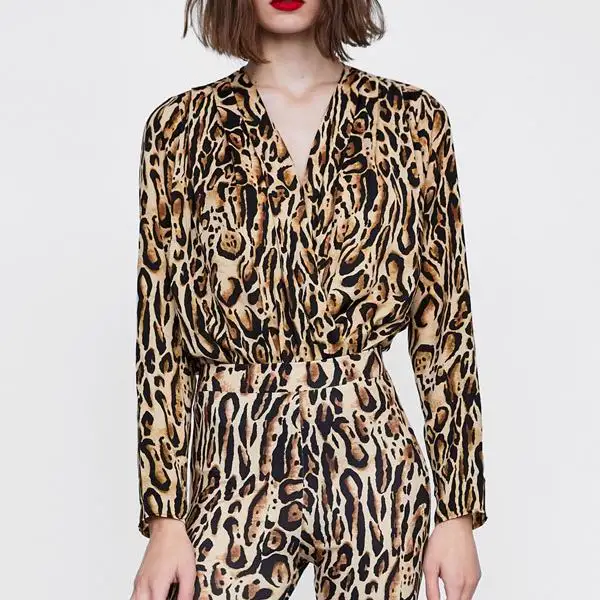 za Actumn women animal leopard print bodysuits blouses Shirts Womens