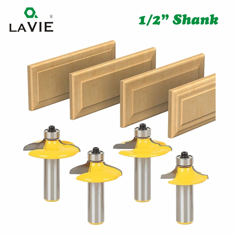 LA VIE 4pcs 1/2" Shank Drawer Face Mill Round Over and Beading Edging