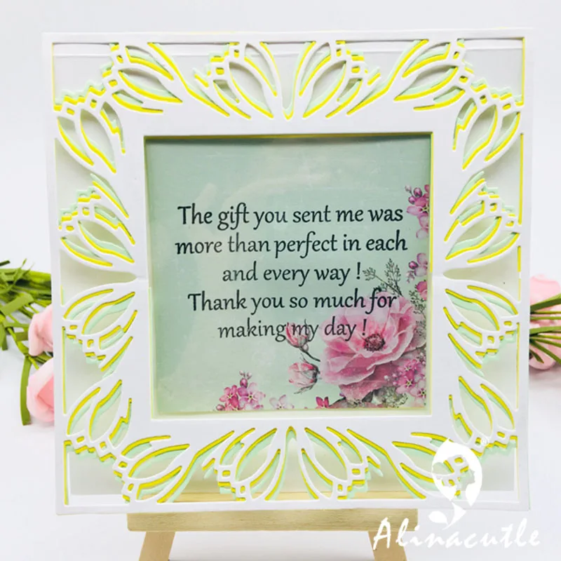 

Die Cut Metal Cutting die frame die crocuses Tulip Square Background Alinacraft Scrapbook Paper Craft Card Punch Art Cutter