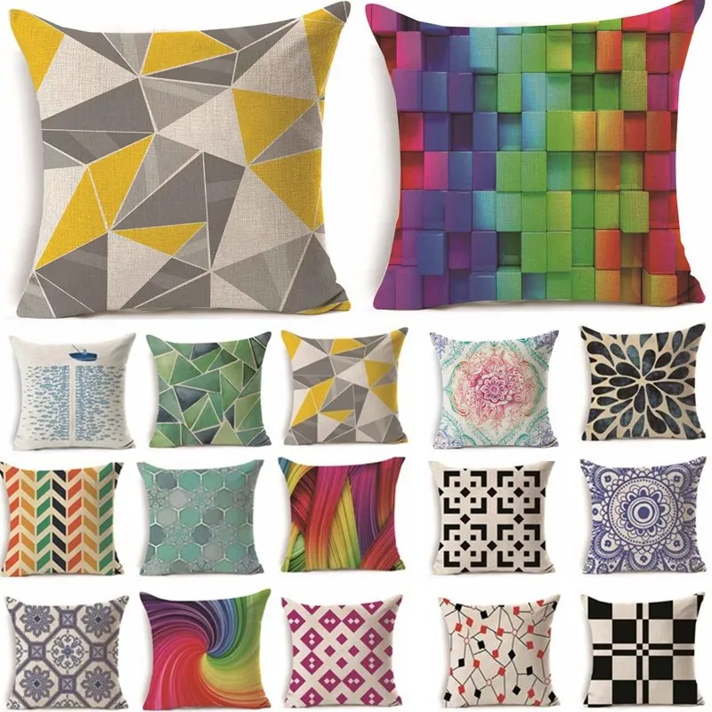 

RIANCY Geometric Linen Cushion Cover Rainbow be Your Home Life needs Color Throw Pillow Home Sofa Decorative Pillowcase 40229