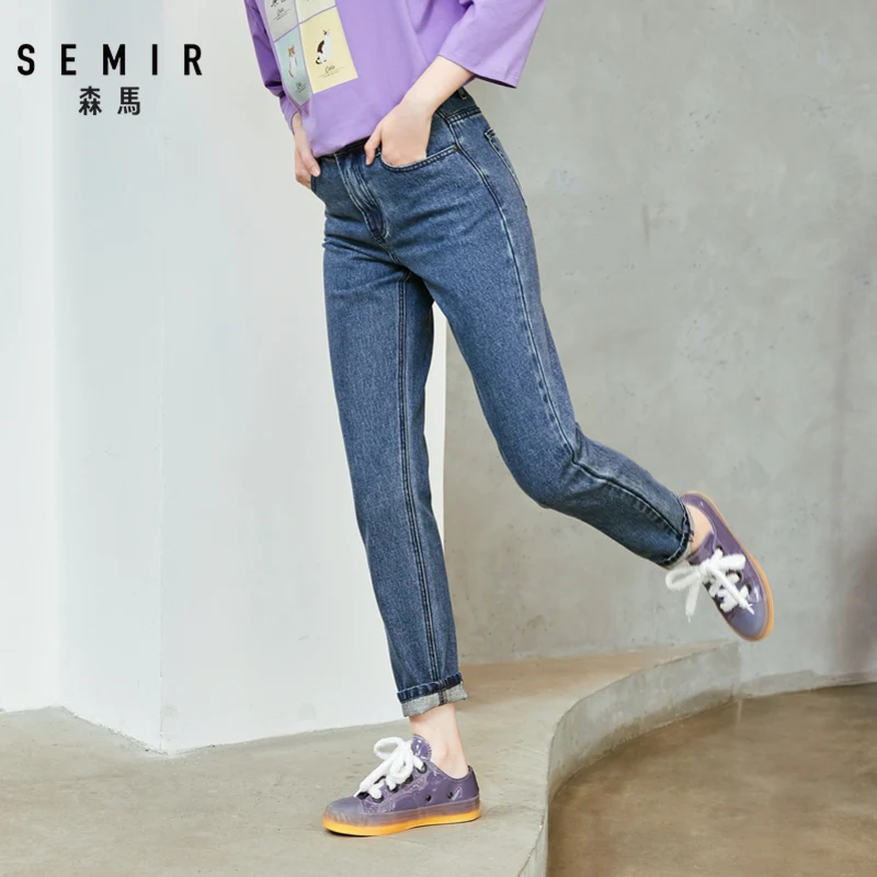 SEMIR, Осенние новые джинсовые брюки для женщин, средняя талия, хлопок, брюки бойфренда, хлопок, вышивка, тонкие женские шорты для студентов