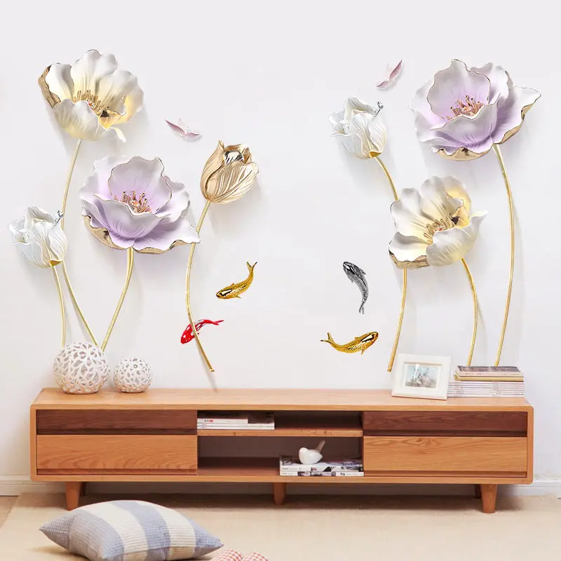 

Modern 3D Tulip Flower Wallpaper Wall Sticker for Living Room Bedroom Bathroom Home Decor Wall Decoration Poster Self-adhesive