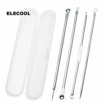 ELECOOL 4 шт. лица Черноголовых Прыщ место удаление акне вытяжка из нержавеющей стали игольчатый Пинцет для прыщей зажимы для Уход за лицом