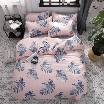 

Home bedding set NEW pink&grey leaf bed linen 3 or 4pc/set duvet cover set blue bird bed set stripe bedclothes flower bed sheets