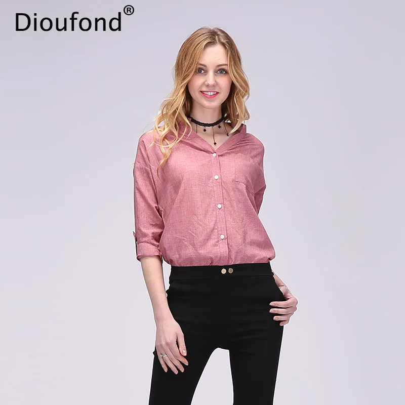 Acheter Dioufond D été V cou Coton Mince Femmes Chemises Trois Trimestre Femelle Camisas Femininas Bureau Femmes Tops Blusas Femininas 2017