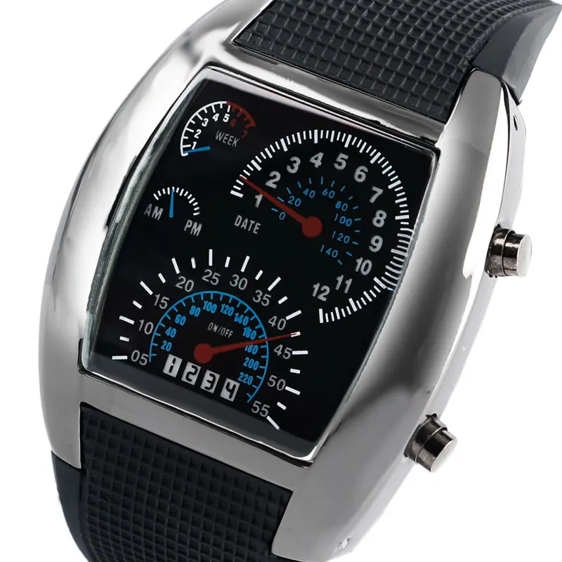 men's black rubber speedometer digital wrist led watches