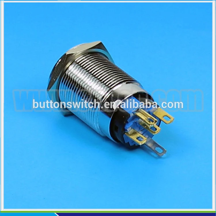 1922 19mm Flat round head momentary or latching golden pin terminal ring lamp switch waterproof