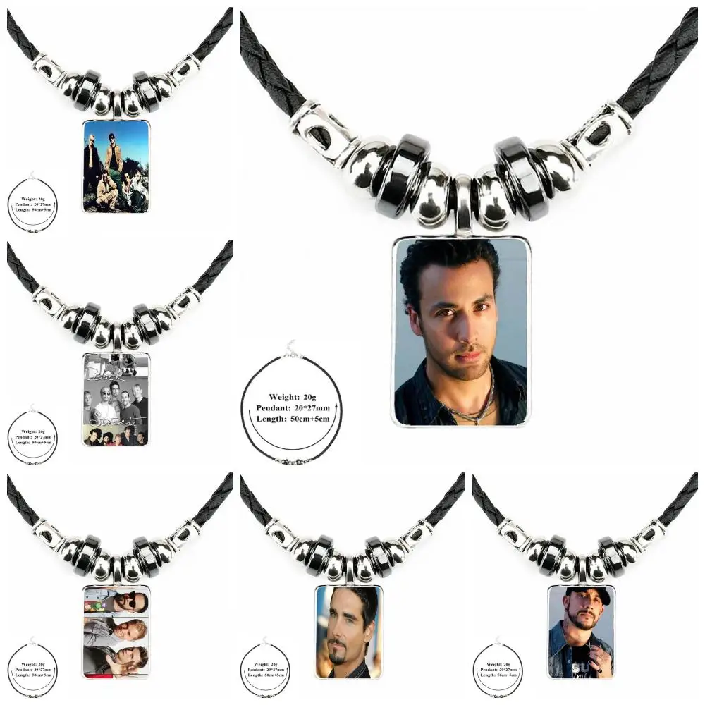 

Necklace Black Leather Bead Pendant Glass Cabochon Choker Long Statement Pendant Necklace For Girls Gifts Backstreet Boys Bands