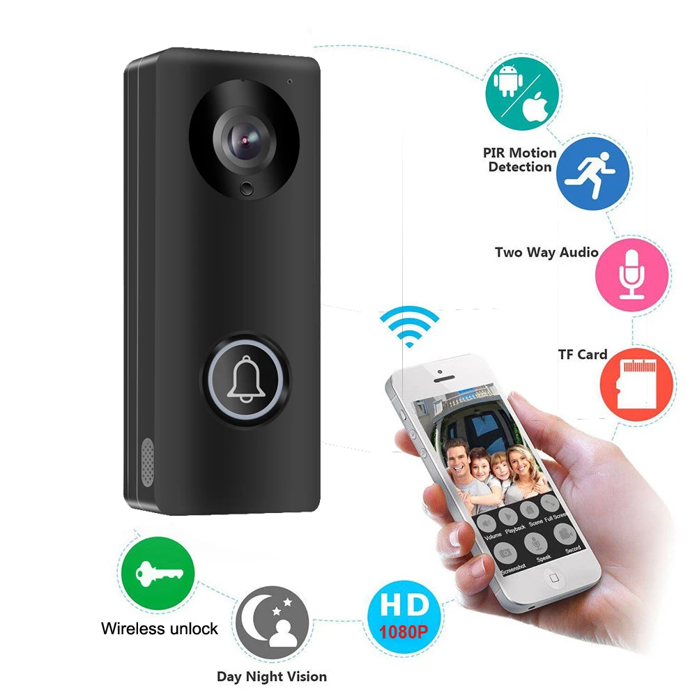 ##BUY 1080P Wireless WiFi Video Doorbell Door Phone Intercom Camera PIR Motion Detection Alarm Remote unlock