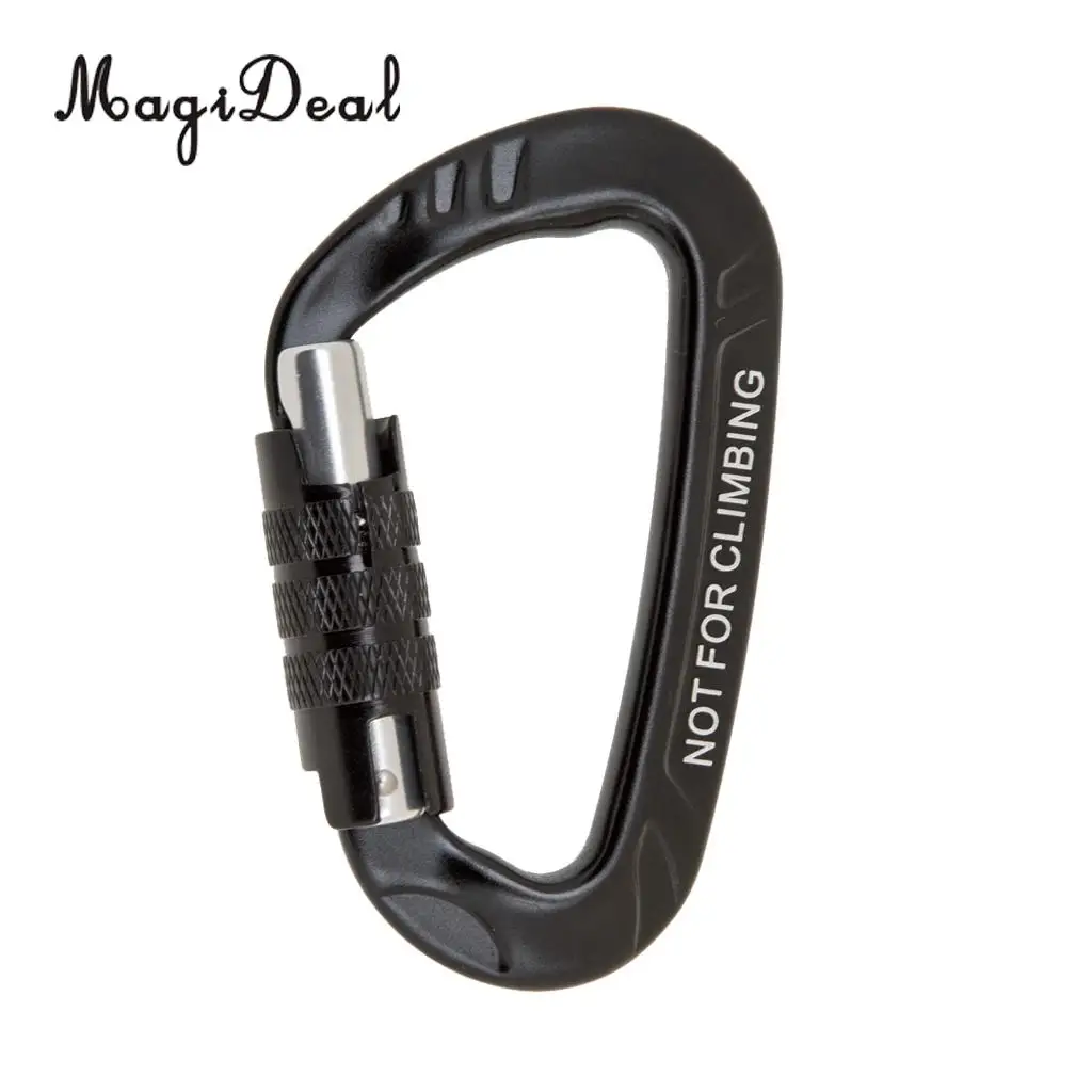 MagiDeal Portable 12KN D Shape Carabiner Screw Locking Clip Hook Self Locking Snap Keychain for Camping Hammock Hanging Black